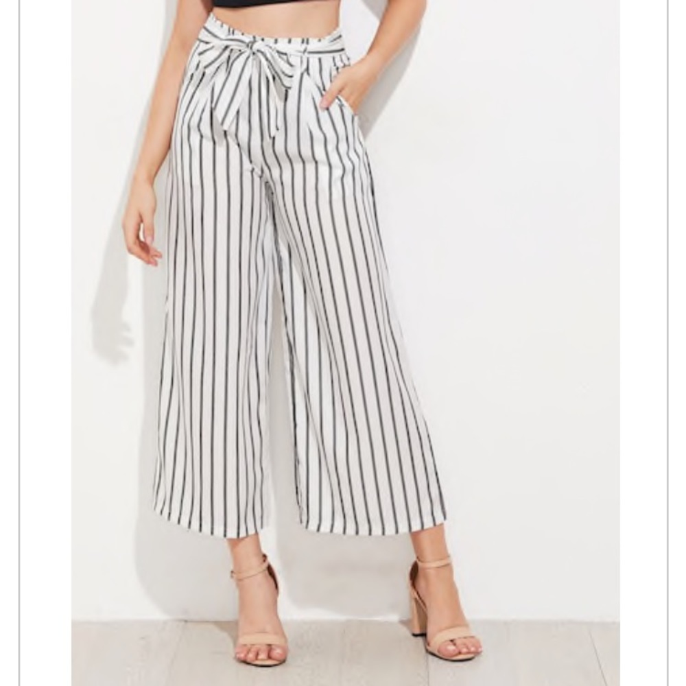 Striped cropped wide leg pants